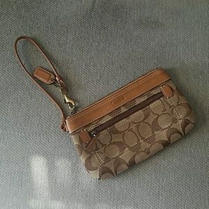 Coach Signature Tan & Leather Wristlet